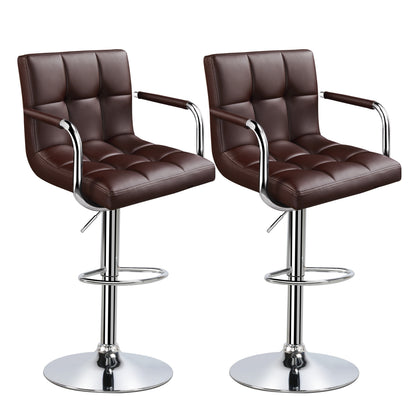 Costoffs 2pcs PU Leather Bar Stools Adjustable Swivel Stools Kitchen Chairs with Large Steel Base, Backrests & Footrest for Dining Room, Kitchen Island, Home Bar Counter, Christmas Gift