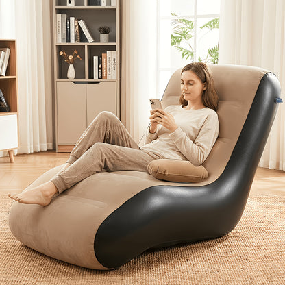 Inflatable Couch for Camping, Air Mattress Sofa for Adults with Armrest, Waterproof Flocked Surface Inflatable Lounge Chair for Indoor, Portable Inflatable Couch for Movie Night, Air Sofa for Outdoor