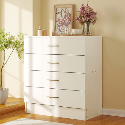 Modern 4-Drawer Storage Dresser - Wooden Chest for Bedroom, Living Room & Entryway, Multi-Functional End Table, White/ Black
