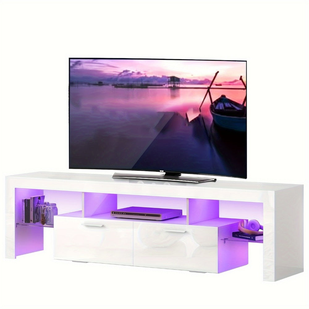 Contemporary LED TV Stand with Storage Drawers, High Gloss Media Console Table for TVs up to 80 Inch, Entertainment Center for Living Room Game Room Bedroom, 51" 63" 71" Sizes Black White Brown