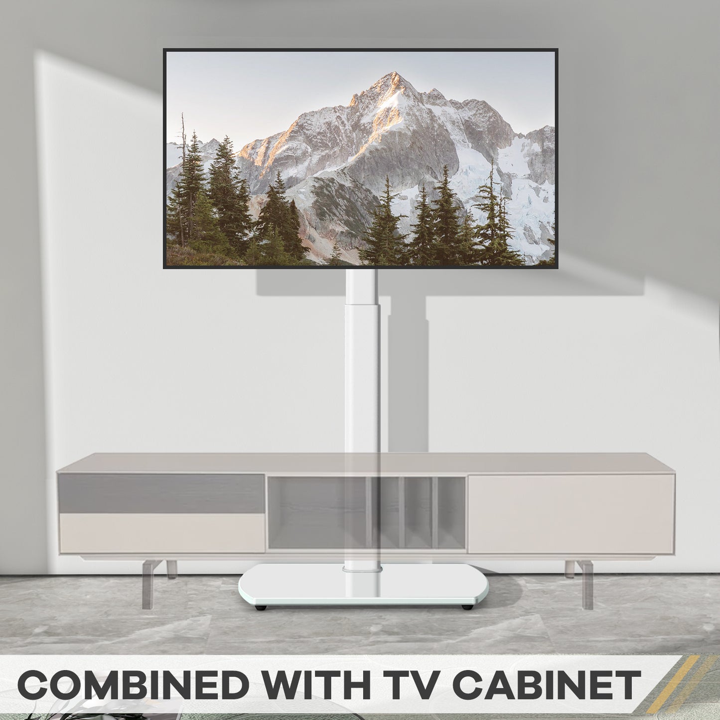 Swivel TV Floor Stand with Mount for Apple TV/Roku Ultra, Universal for 32-65 Inch LCD LED Flat Screen, Height Adjustable TV Mount Stand with Shelf, Space Saving Corner TV Stand for Home Office,C