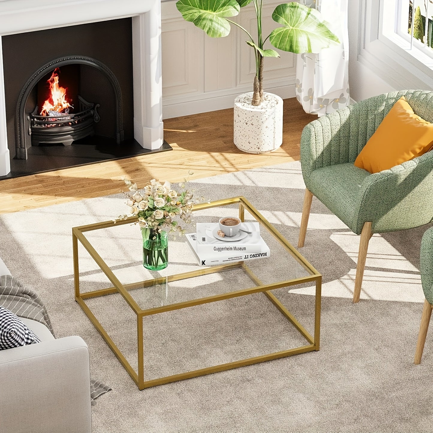 Glass Coffee Table, Suitable for Living Rooms Square Coffee Table, Ideal for Small Spaces Minimalist Tea And Cocktail Modern Center Table Living Room Table, Easy Assembly 26 X 26 Inches Clear Glass