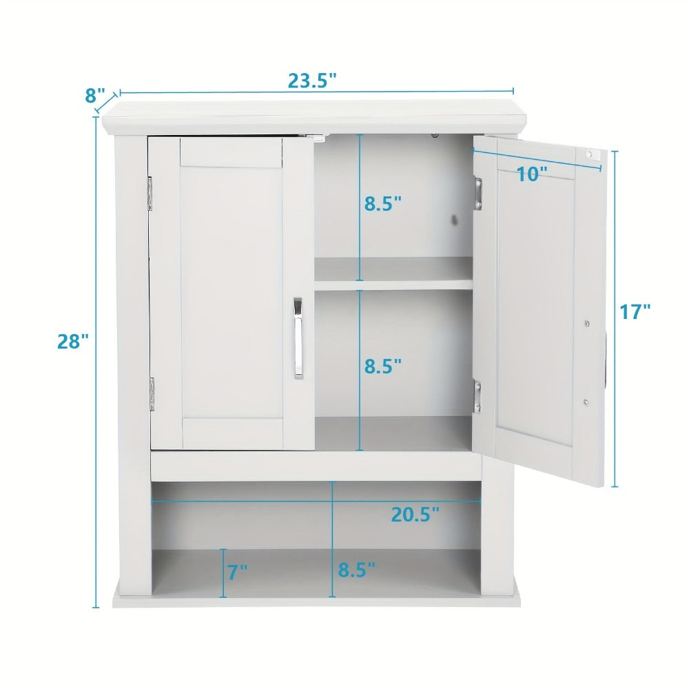 Over The Toilet Bathroom Cabinet with 2 Doors & Adjustable Shelf, Wall Mounted MDF Medicine Storage Organizer for Small Bathrooms, Toilet Paper & Medicines