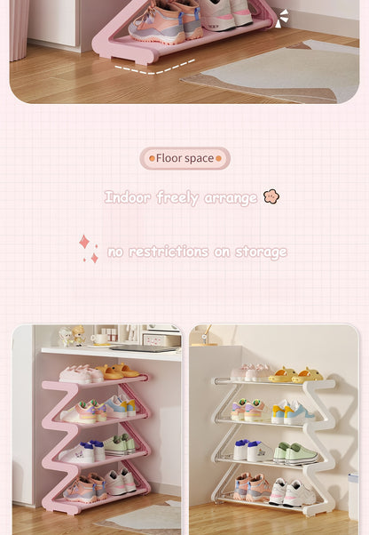4-Tier Z-Shaped Shoe Rack, Durable Plastic Independent Storage Boxes, Curved Design, Multi-Function Storage Rack, Easy Assembly Freestanding Shoe Rack, No Tools Required, Compact Design, Suitable for Living Room Or Dorm, Stackable And Space-Saving