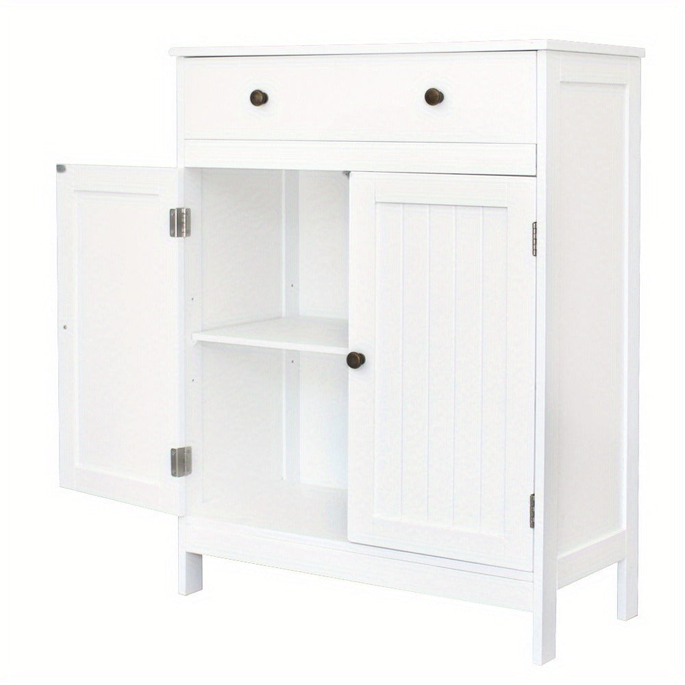 Freestanding Bathroom Cabinet with Double Doors and Drawer - Floor Standing Storage Unit with Wood Doors Metal Frame Modern Design for Bath Small Spaces