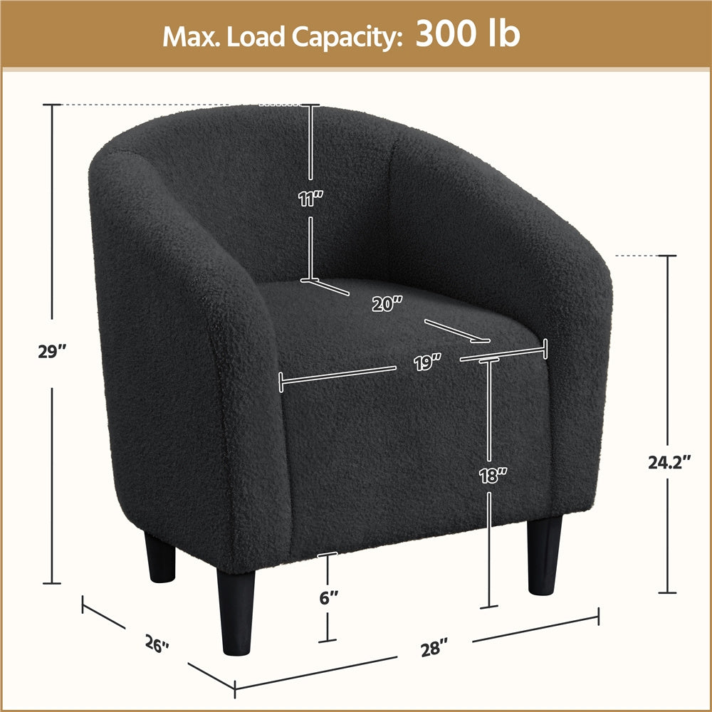 Costoffs Boucle Barrel Accent Chair with Arms, Upholstered Armchair for Living Room, Bedroom, Furniture for Home, Stylish and Comfortable Club Chair for Bedroom, Ivory/Black/Dark Gray/Blue/Yellow