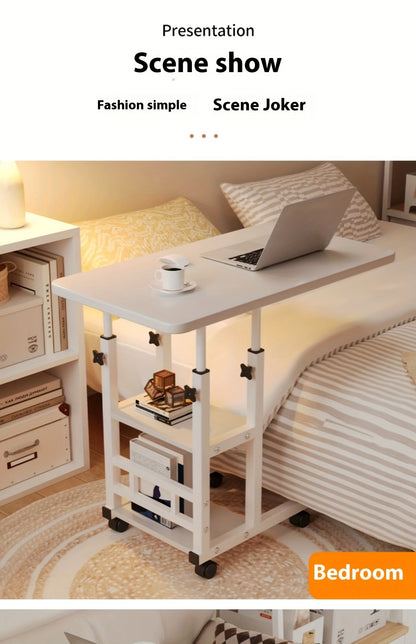1 Movable Multifunctional Computer Desk, Home Bedroom Bedside Table Computer Desk, Bedroom, Living Room Dormitory, Lazy And Simple Student Writing Desk, Movable And Adjustable Height Laptop Desk, 360 Degree Rotating Wheels, Perfect Birthday Gift.