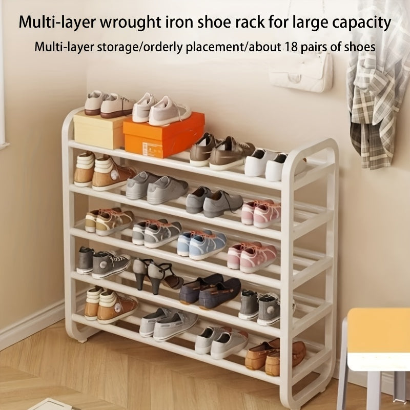 Space-Saving 5-Tier Shoe Rack, Durable, Narrow Design, Multi-Layer Iron Craftsmanship, No Wood, Floor Mount, With Electricity-Free Use For Entryway And Dorm Storage, Living Room Compatible