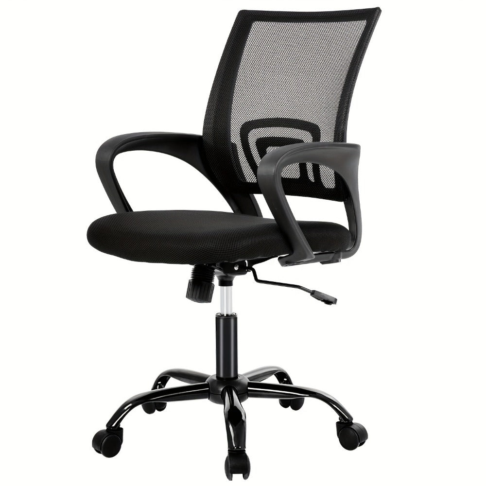 Mid Back Ergonomic Mesh Office Chair with Armrest & Lumbar Support – Swivel Rolling Computer Desk Chair for Home Office & Work, Black, Pink, White, Blue, Grey, Green, Orange, Red