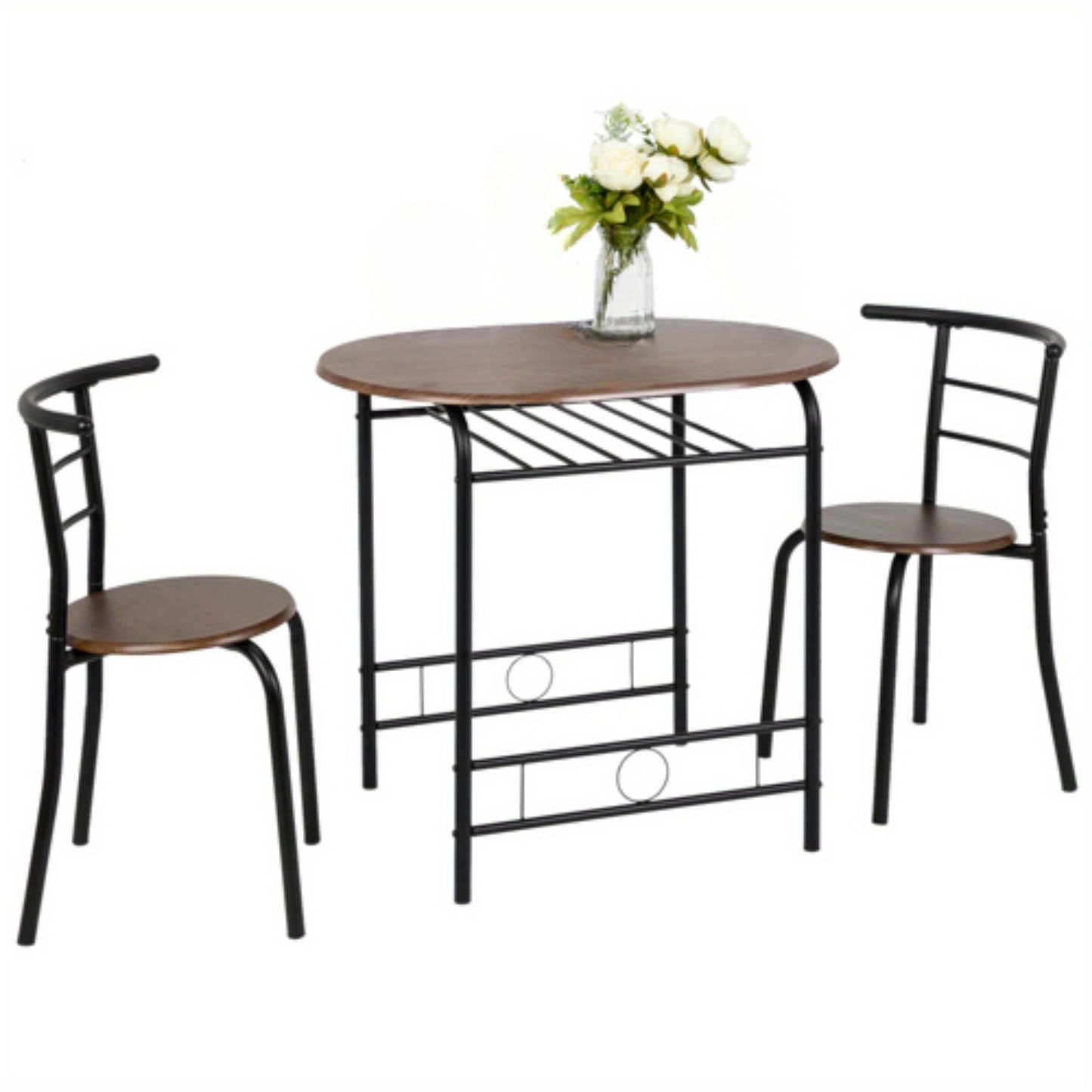 Bonnlo 3pcs Dining Set, Small Kitchen Table Set for 2, Breakfast Table Set, Kitchen Wooden Table and 2 Chairs for Small Space/ Dining Room/ Apartment/ Living Room/ Home Decor, Metal Frame Wine Rack