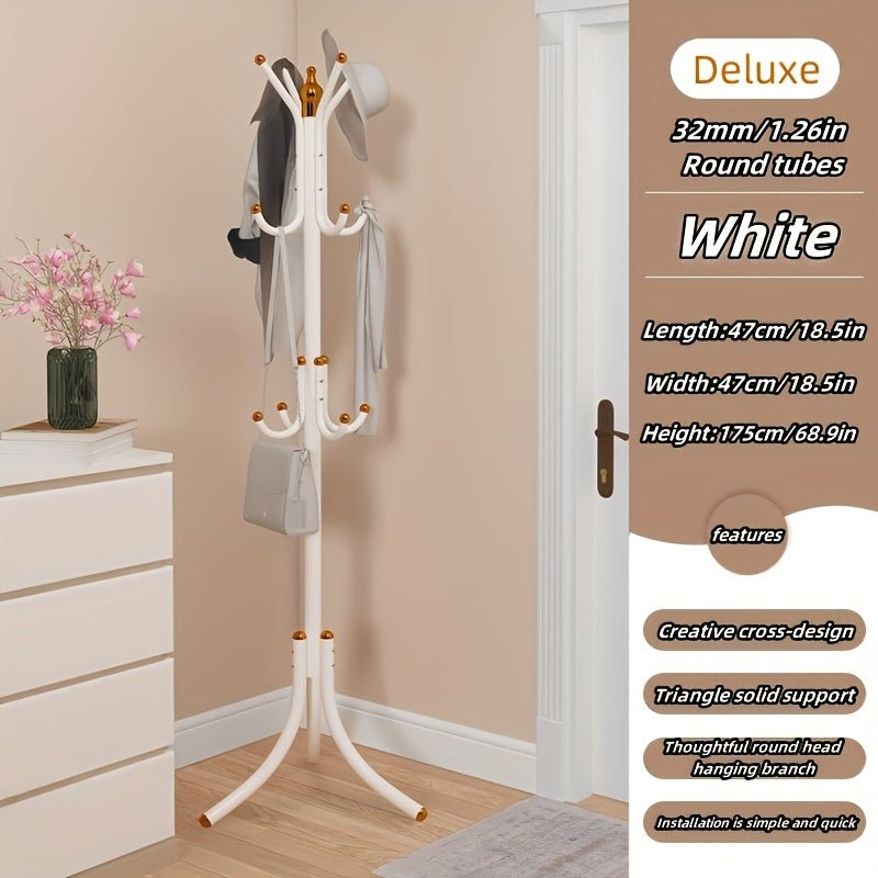 Metal Coat Rack, Free Standing Clothes Stand for Office, Entryway, Hallway, Living Room, Bedroom, Home, Dorm - Durable Storage Organizer for Shirts, Hats, Coats, Bags, Scarves