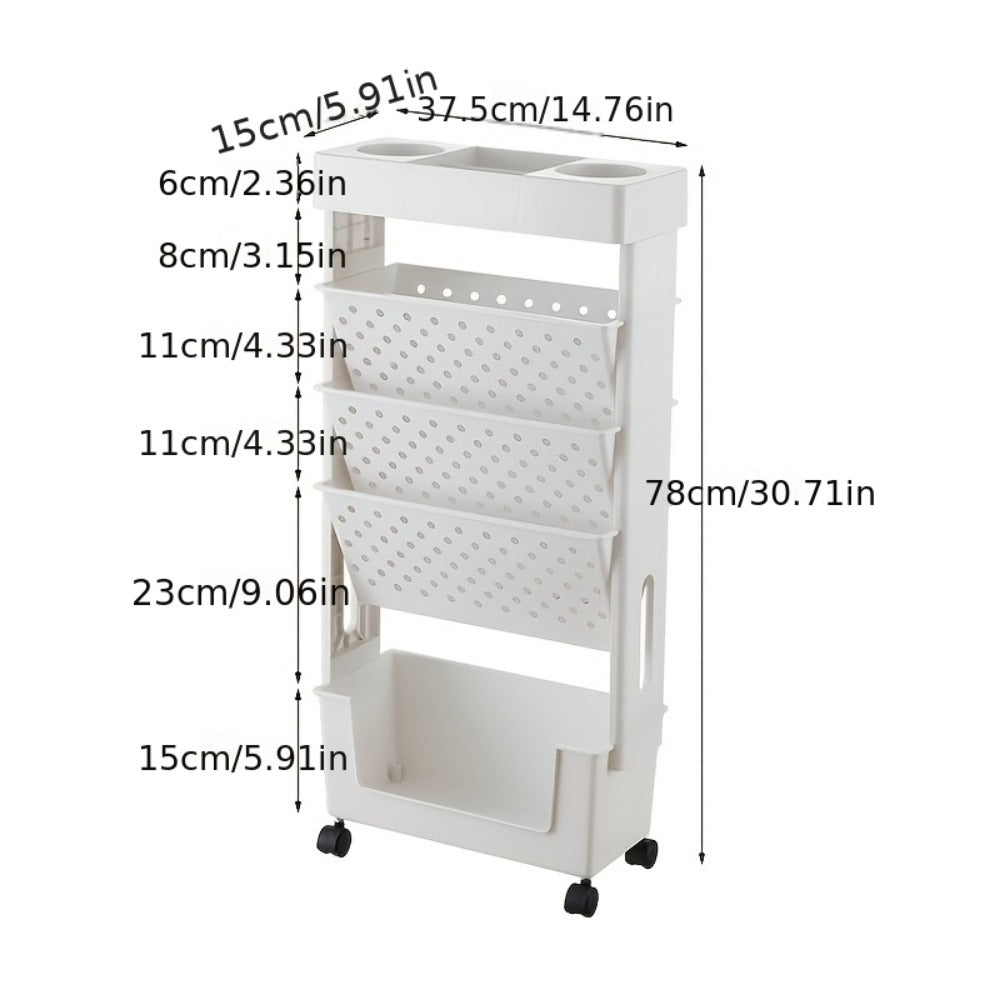 Mobile Rolling Bookshelf Storage Unit – Multi-Tier Beside-Desk Organizer for Students, Home & Classroom, White Green Pink Yellow