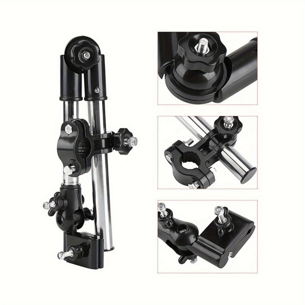 Adjustable Stainless Steel Umbrella Stand with 180° Swivel & Foldable Design – Universal Heavy Duty Metal Clamp for Wheelchair, Bicycle, Stroller & Chair, Sun & Rain Protection Outdoor Accessory