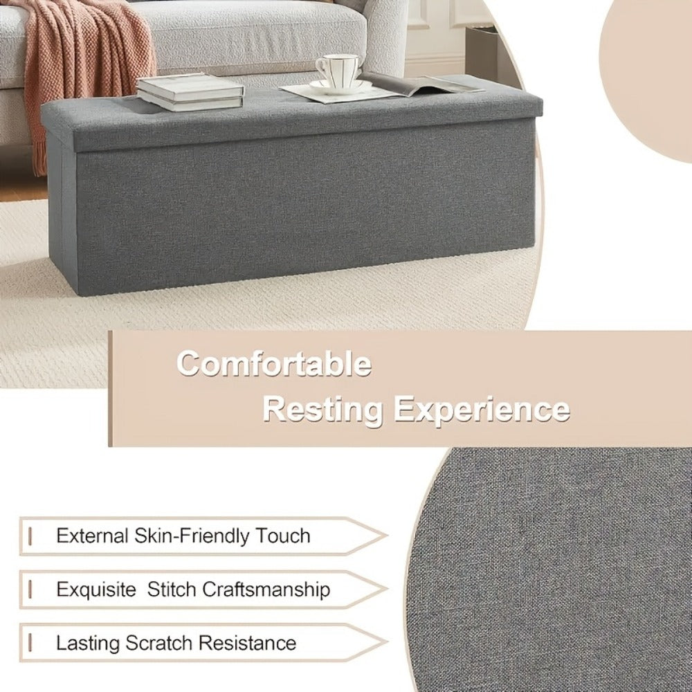 Folding Storage Ottoman Bench with Seat, Heavy Duty Indoor Outdoor Organizer in 15" 30" 43" Sizes, Non-Porous Easy-Clean Surface for Living Room Bedroom Patio Garden Garage, Grey