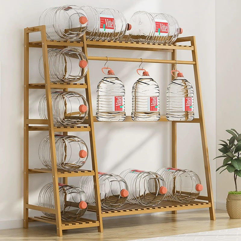 A multi capacity storage rack with brown and brown options, equipped with 5 side storage racks. A hat rack with shelves and bags is suitable for home storage, and a side hat hook is suitable for bedroom and hat room storage Specifications: with bag or wit