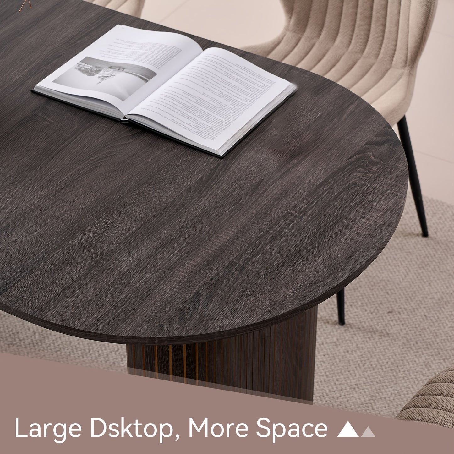 70.8" Oval Dining Table for 4 6 Person, Mid-century Modern Farmhouse Kitchen Table, Wood-grain Patterned Rustic Dinner Table for Breakfast Dining Reception Room(Only Table)