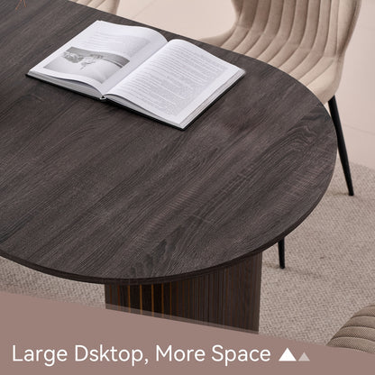 70.8" Oval Dining Table for 4 6 Person, Mid-century Modern Farmhouse Kitchen Table, Wood-grain Patterned Rustic Dinner Table for Breakfast Dining Reception Room(Only Table)