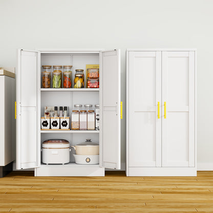 Utility Two Doors Modern Metal Storage Freestanding Cabinet with Adjustable Foot, Kitchen Pantry Sideboard Cabinet with 3 Adjustable Shelves for Kitchen, Laundry Room, Bathroom, Living Room and Dinning Room