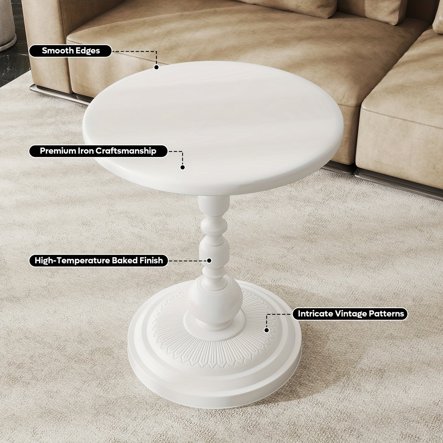 Round Side Table, Metal End Table, Anti-Rust And Waterproof Small Coffee Table For Living Room Bedroom Balcony, Black, White, Pink