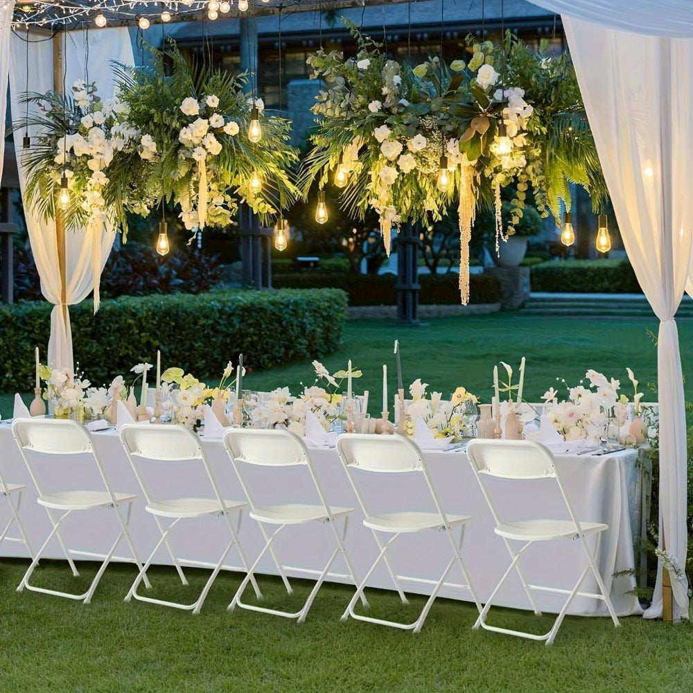 White Folding Chairs Set of 10 24 50 Pack, 350 lb Capacity Commercial Grade Stackable Plastic Chairs with Steel Reinforced Frame, Indoor Outdoor Wedding Banquet Party Office Restaurant