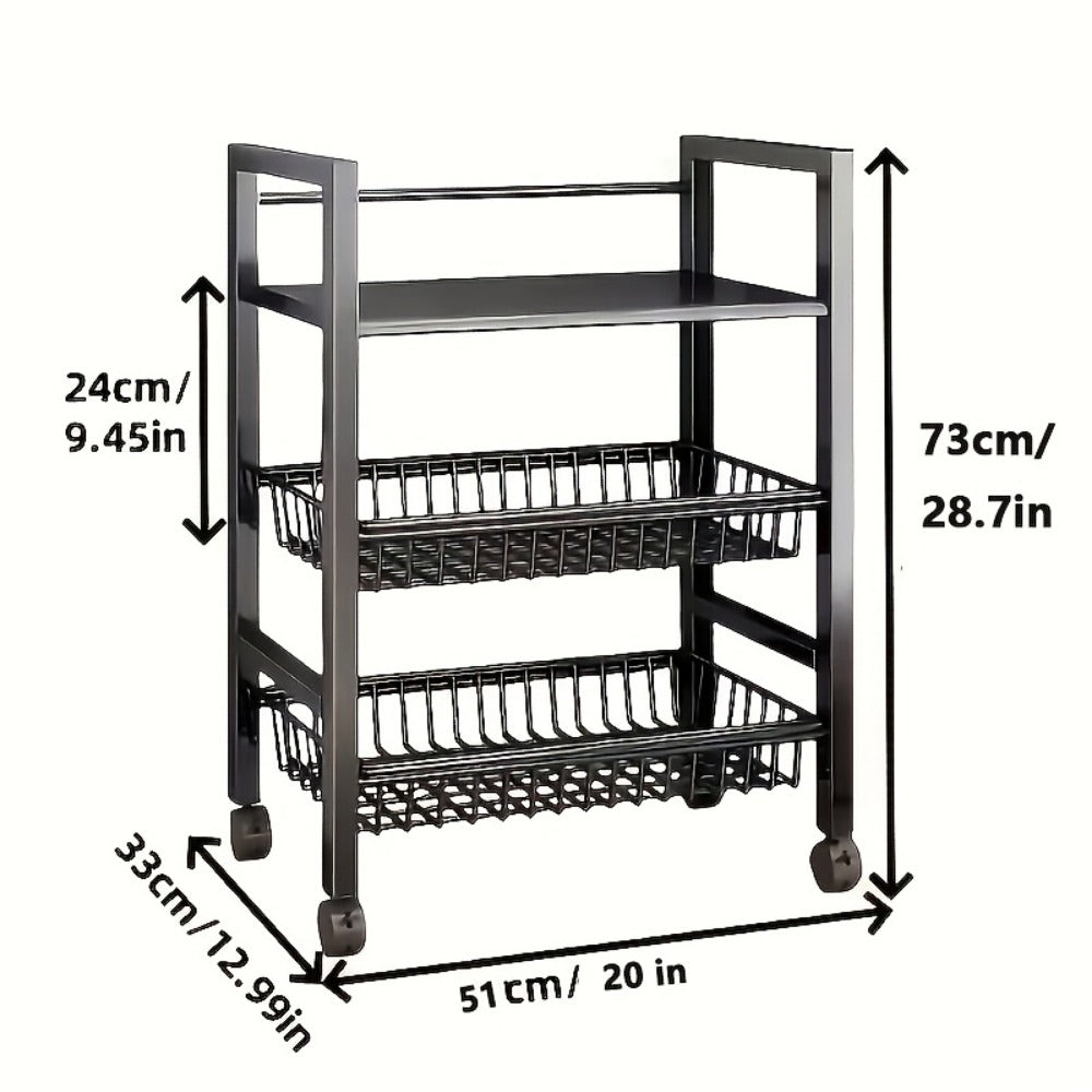 Rolling Baker's Rack with Mesh Baskets & Adjustable Shelves – Metal Frame Kitchen Storage Shelf on Wheels for Kitchen, Bathroom, Living Room & Office