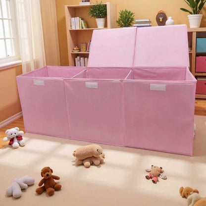 Extra Large Collapsible Storage Bin with Mesh Pockets, 40"x14"x16" Foldable Toy Box Organizer for Kids Girls Bedroom Playroom Home, Pink Sturdy Storage Basket