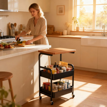 Multi-functional Rolling Kitchen Storage Trolley, White/ Black Multi-layer Mobile Storage Rack, Sturdy Metal Frame, Suitable for Living Room, Bedroom, Kitchen, Bathroom, Office - Easy to Assemble, Smooth-rolling Casters.