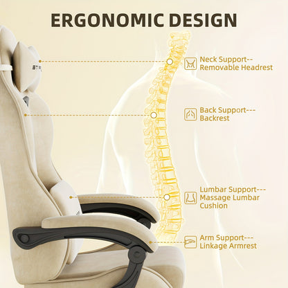 Velvet Fabric Gaming Chair, High Back Ergonomic Gamer Chair for Adult, Comfortable Video Game Chair with Footrest And Massage Lumbar Cushion