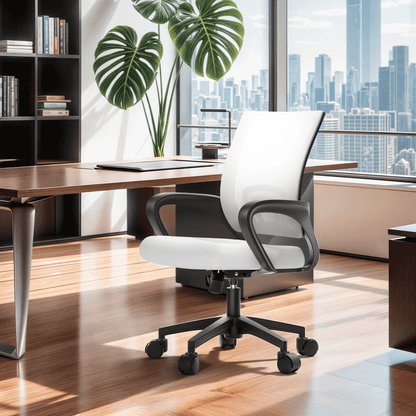 Mesh Office Home Chair, Mid Back Ergonomic Rolling Swivel Chair with Padded Seat and Armrest