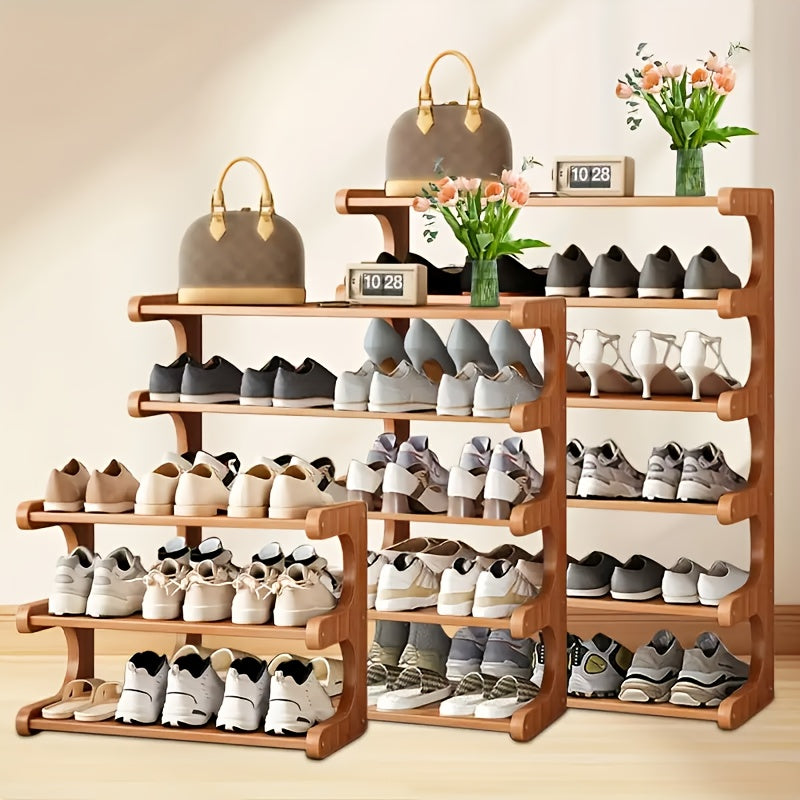 Multi-Tier Shoe Rack Designed for Dorms, Featuring a Space-Saving Structure with Independent Storage Shelves. It Has a Wood Grain End, Is Easy to Assemble, And Serves As a Self-Supporting Cube for Shoe Storage