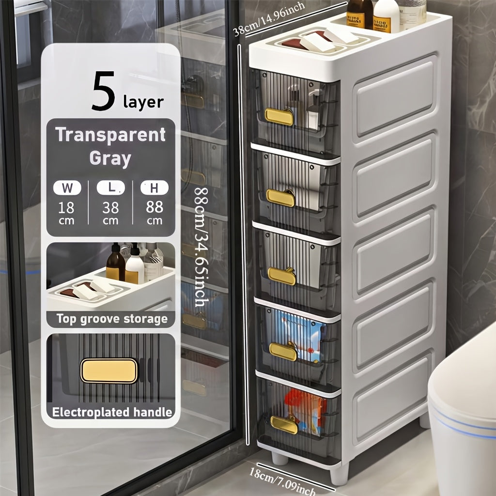 Luxury Slim Storage Cabinet with Drawers - Durable & Waterproof PP Material, Multi-Functional Storage Box, Suitable for Bathroom, Kitchen, Personal Care Product Dispensing And More, Ideal for Small Spaces, Storage Drawer Unit