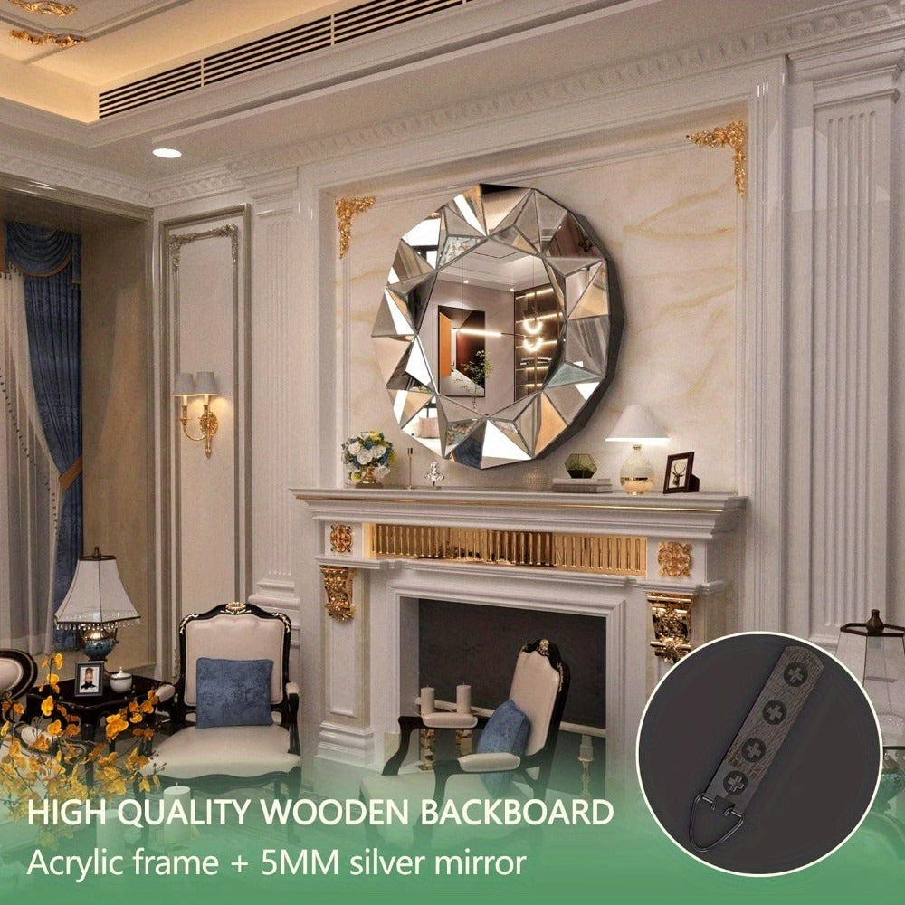 Hasipu Bathroom Wall Mirrors, 32 Inch Round Mirror Wall Decor, Beveled Edge Frameless Wall Mount Round Mirror for Living Room, Bathroom, Home