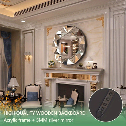 Hasipu Bathroom Wall Mirrors, 32 Inch Round Mirror Wall Decor, Beveled Edge Frameless Wall Mount Round Mirror for Living Room, Bathroom, Home