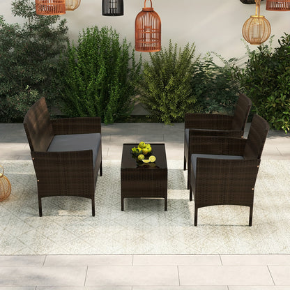 [Patio Furniture Set] 4pcs/8pcs Patio Furniture Set W/Washable Cushions And Tempered Glass Coffee Table