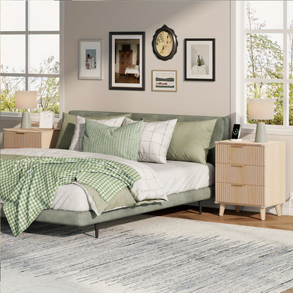 [Nightstand with Charging] Set of 1 Or 2 Nightstand with Charging Station, Side Table with 3 Drawers, Bedside End Table with 2 USB Ports And 2 AC Outlets, Night Stand for Bedroom, Small Dresser for Small Spaces