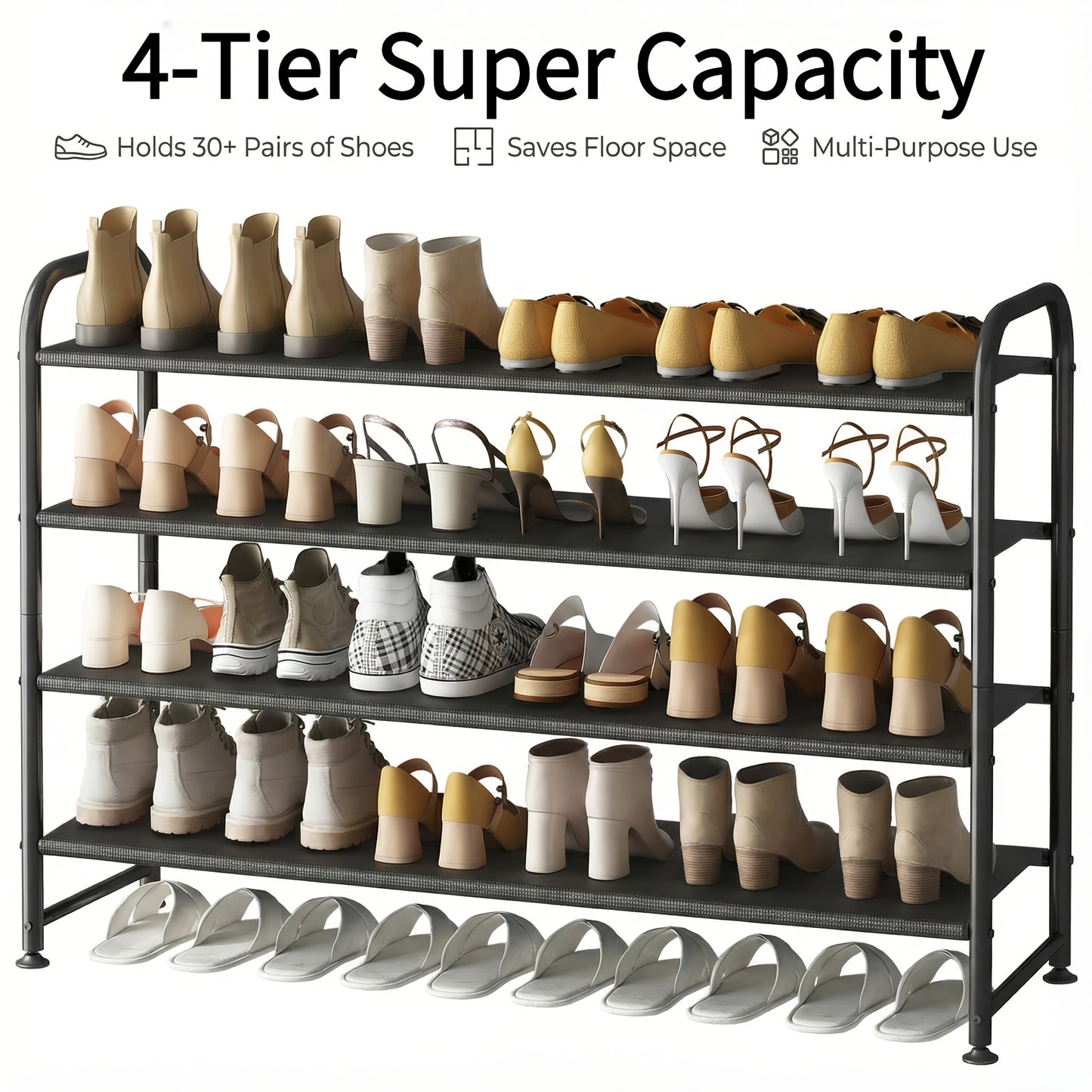SUOERNUO 2/3/4-Tier Long Shoe Rack, Large Capacity Storage Organizer, Stackable Wide Shoe Rack Suitable for Wardrobe, Floor, Entrance, Porch, And Storage