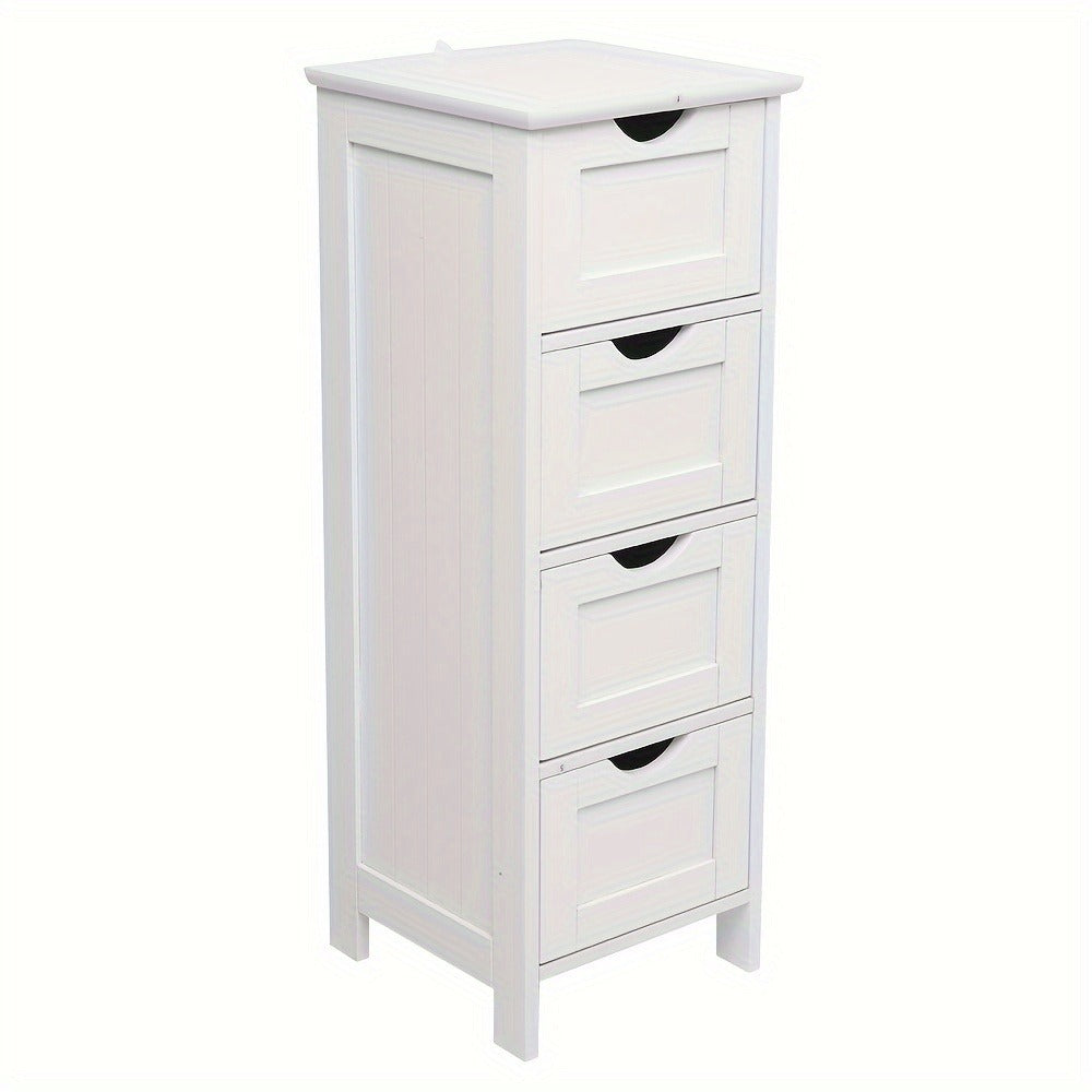 4 Drawer Storage Cabinet White Compact MDF Space Saving Drawer Unit for Bathroom Bedroom Closet Daily Organization