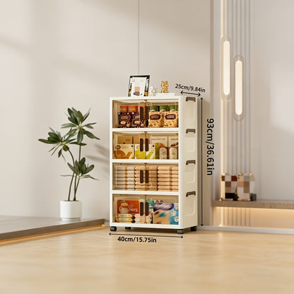 3/4/5 Layer Folding Storage Cabinet - Plastic Storage Bins with Lids, Collapsible Stackable Containers with Wheels, Living Room Storage Boxes, Home Office Clothes Storage Cabinets And Suitcases, Foldable Organizer System for Closet