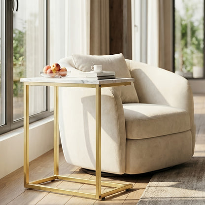 C-Shaped Sofa Side Table, Movable Side Table, 50 Pound Load-Bearing, Sturdy Metal Frame, Multifunctional Sofa Side Table, Bedroom Side Table And Desktop Storage Rack, Suitable for Living Room, Bedroom, Sofa, Office