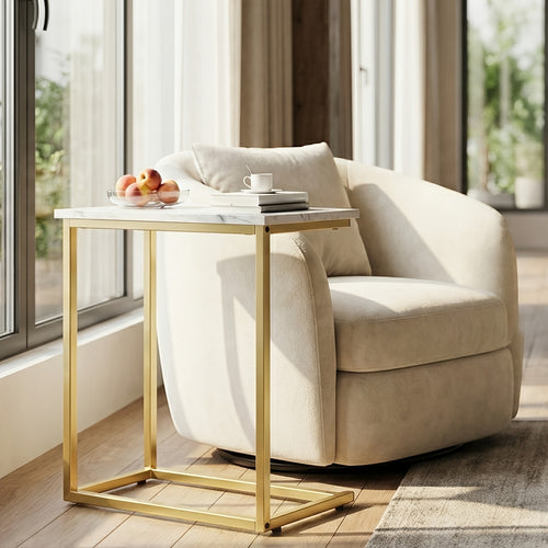 C-Shaped Sofa Side Table, Movable Side Table, 50 Pound Load-Bearing, Sturdy Metal Frame, Multifunctional Sofa Side Table, Bedroom Side Table And Desktop Storage Rack, Suitable for Living Room, Bedroom, Sofa, Office