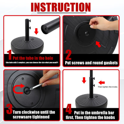 Heavy Duty Patio Umbrella Base Round Plastic Stand 50lb Capacity 3 Liner Rings Adjustable Knobs Black