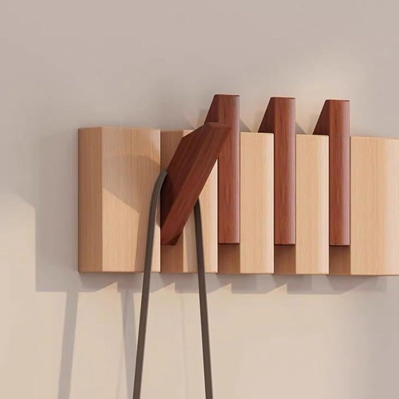 1pc Natural Wood Wall-Mounted Coat Rack with 10 Hooks - Piano-Shaped Accordion Design, Walnut Finish, Space-Saving Vertical Storage for Entryway, Bedroom, Bathroom - Easy Assembly, No Batteries/Electricity, Durable Multi-Purpose Organizer for Coats, Hats,