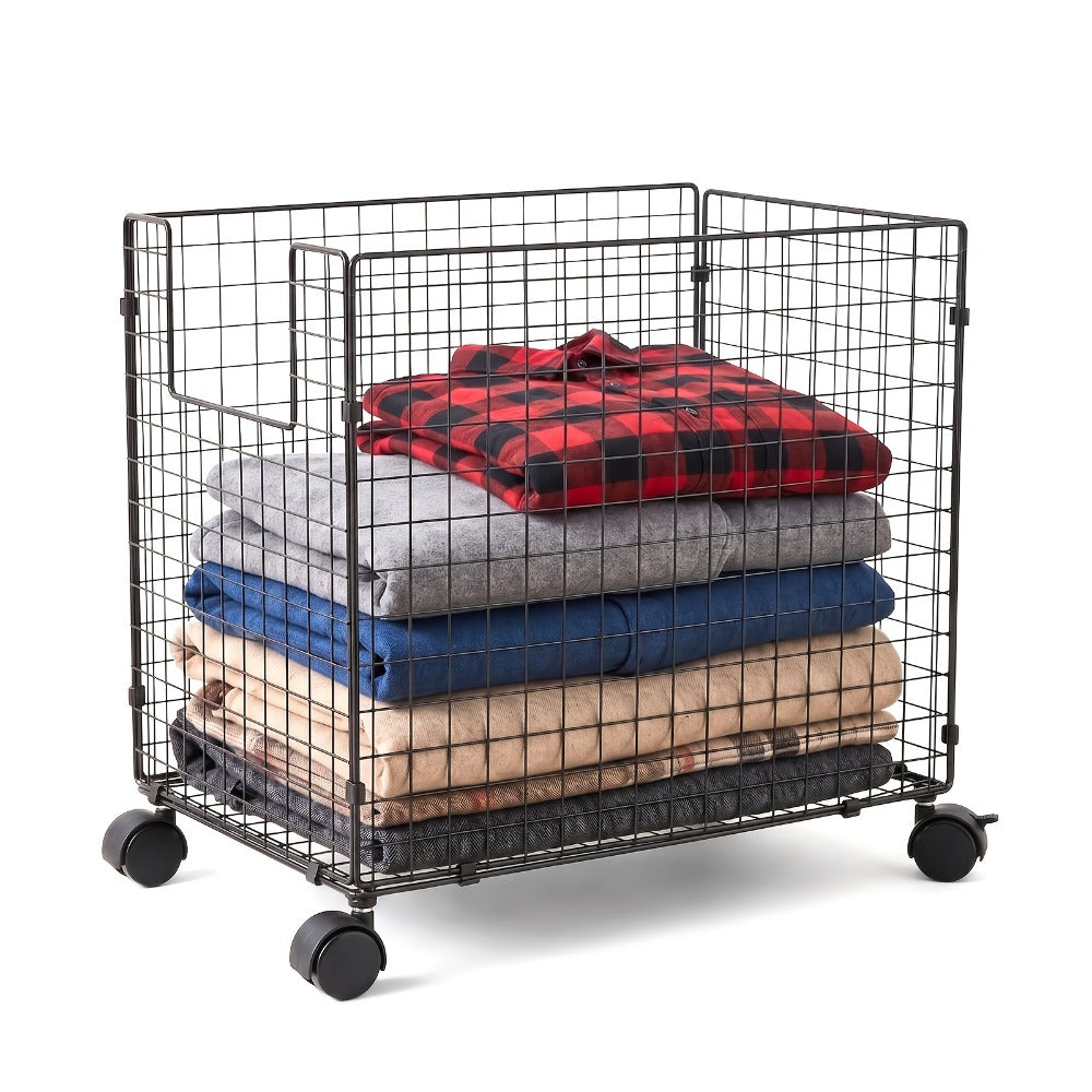 Metal Storage Basket with Wheels, Rolling Wire Organizer Bin for Laundry Bathroom Kitchen Pantry, Open Shelf Basket Home Organization Container No Lid