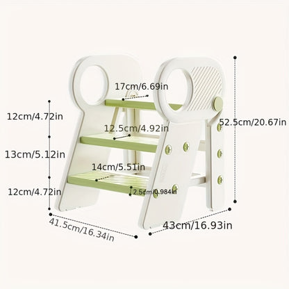 Kids Step Stool for Bathroom Sink & Toilet Potty Training, Adjustable 3-Step Toddler Stool with Handles & Non-Slip Surface, Learning Helper Tower for Kitchen Counter, Grey Coffee Green