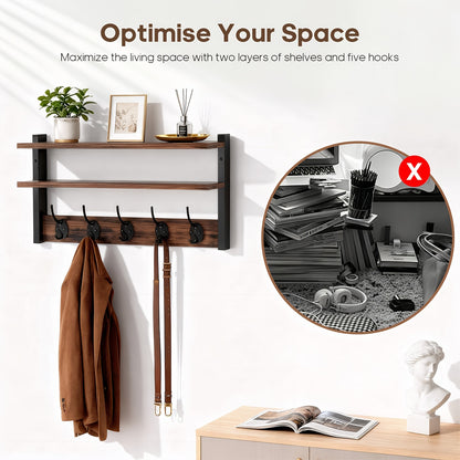 Wall-Mounted or Portable Sturdy Metal Clothes Rack - Double Layer Hanging Coat Hanger with Space-Saving, Easy Assembly Suitable for Bedroom, Entryway, Living Room & Office - Compact Multi-Functional Stand