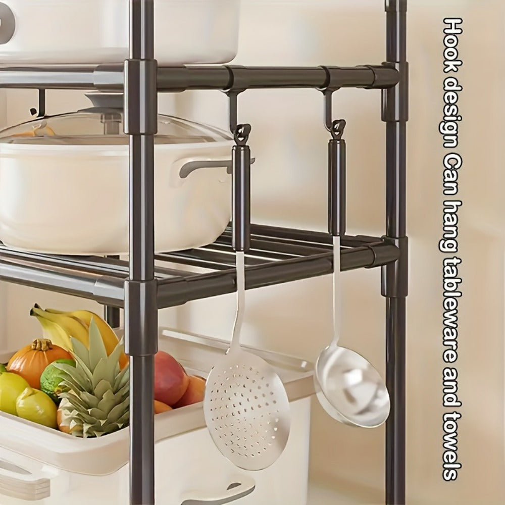 6-Tier Adjustable Metal Storage Rack with Wheels and Hooks - Corner Shelving Unit for Kitchen Bathroom and Garage Organization