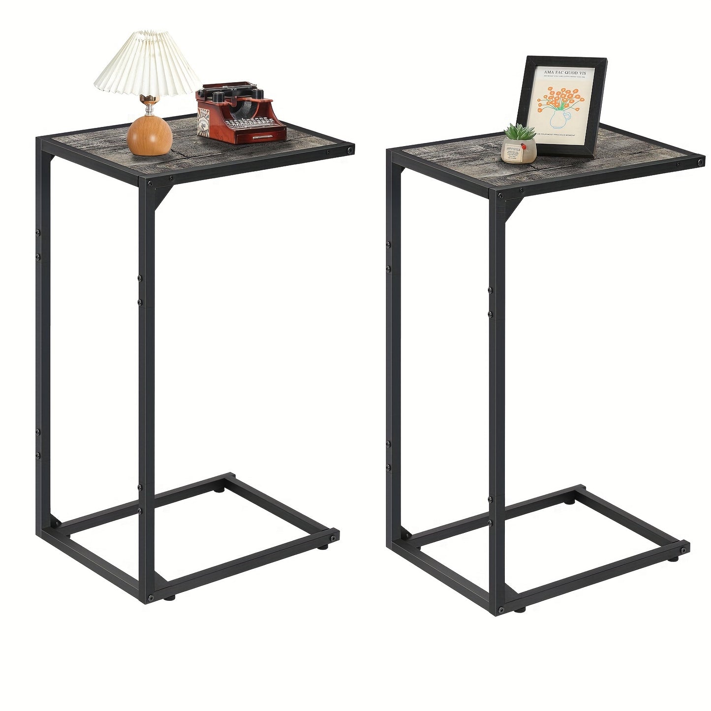 1pc/2pcs C Shaped End Table, 50LBS Capacity, Desktop Storage, Removable Table, Coffee Table Slides Under Sofa, Snack Table, Ideal for Home, Living Room, Sofa, Bedroom, Multifunctional Table, with or Without Charging Station & Storage Bag Options