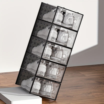 Clear Shoe Boxes with Lids Stackable Foldable Transparent Plastic Shoe Storage Organizer Waterproof Space Saving for Bedroom Closet Entryway Dorm White Black 6 12 24 Pack