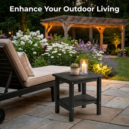 Adirondack Side Table HDPE Outdoor Weather Resistant Square End Table – Patio Backyard Pool Beach Indoor Use, Easy Maintenance (Black, White, Grey, Brown)