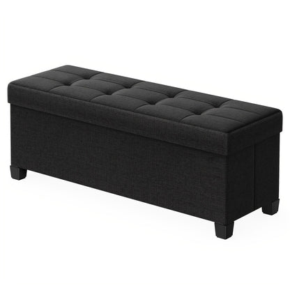 Foldable Storage Ottoman Bench 43 Inch Collapsible Upholstered Footrest Seat with Hidden Storage for Living Room Bedroom Entryway Camel Brown Cream White Gray Blue Black